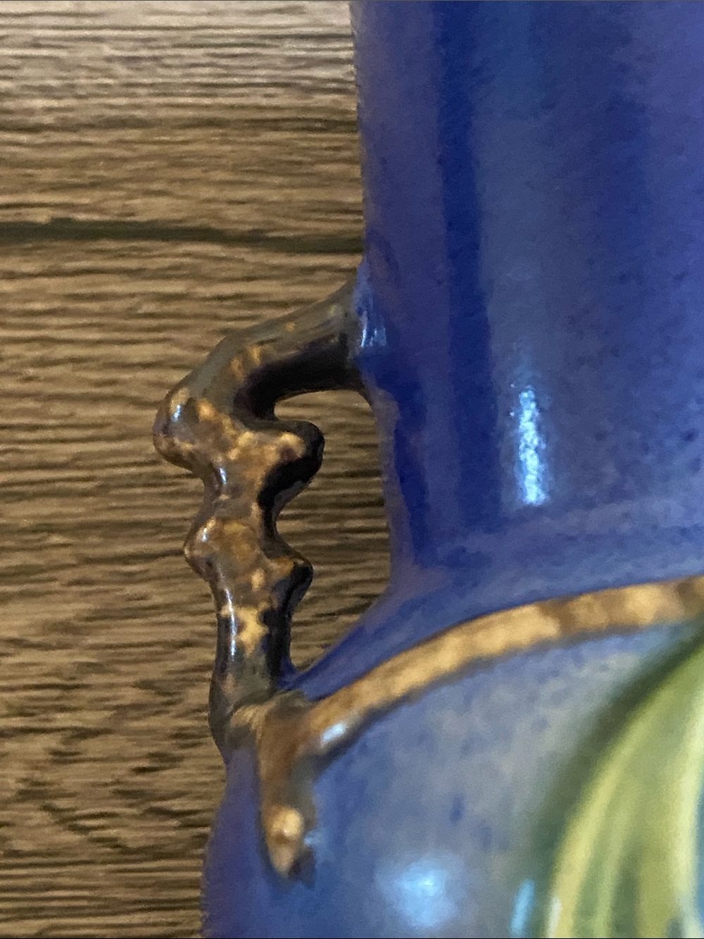 Vintage Blue Roseville Vase with Pinecone Accents 839-6 - Picture 13 of 16